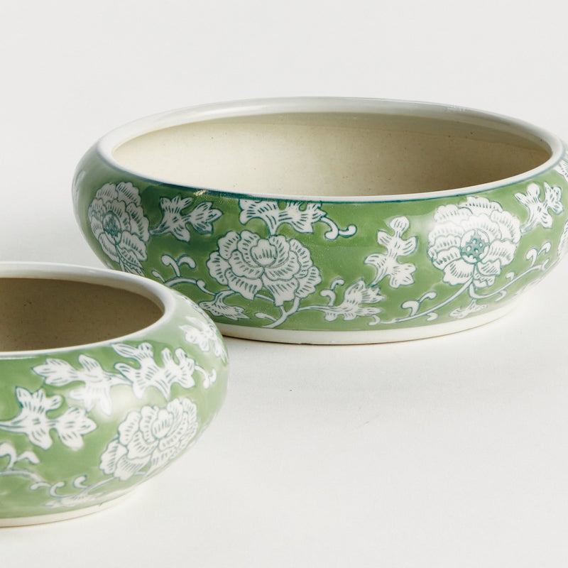 Imperial Lotus Ceramic Low Planter Pot, Set of 2 - BlueJay Avenue