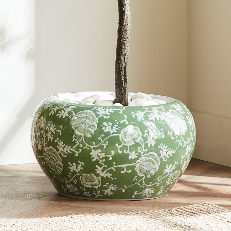 Imperial Lotus Green Ceramic Indoor Planter - BlueJay Avenue