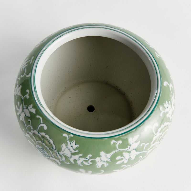 Imperial Lotus Green Ceramic Indoor Planter - BlueJay Avenue