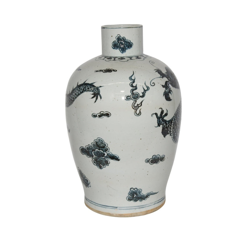 Indigo Baluster Vase Dragon Motif - BlueJay Avenue