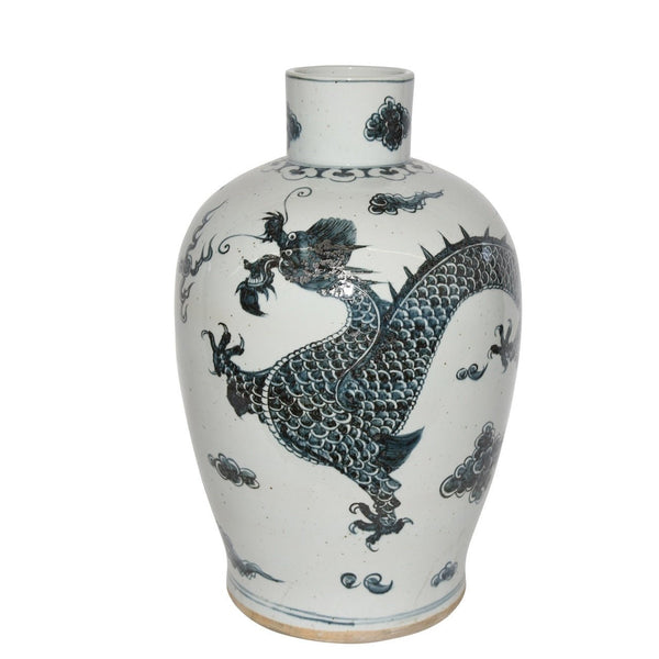Indigo Baluster Vase Dragon Motif - BlueJay Avenue