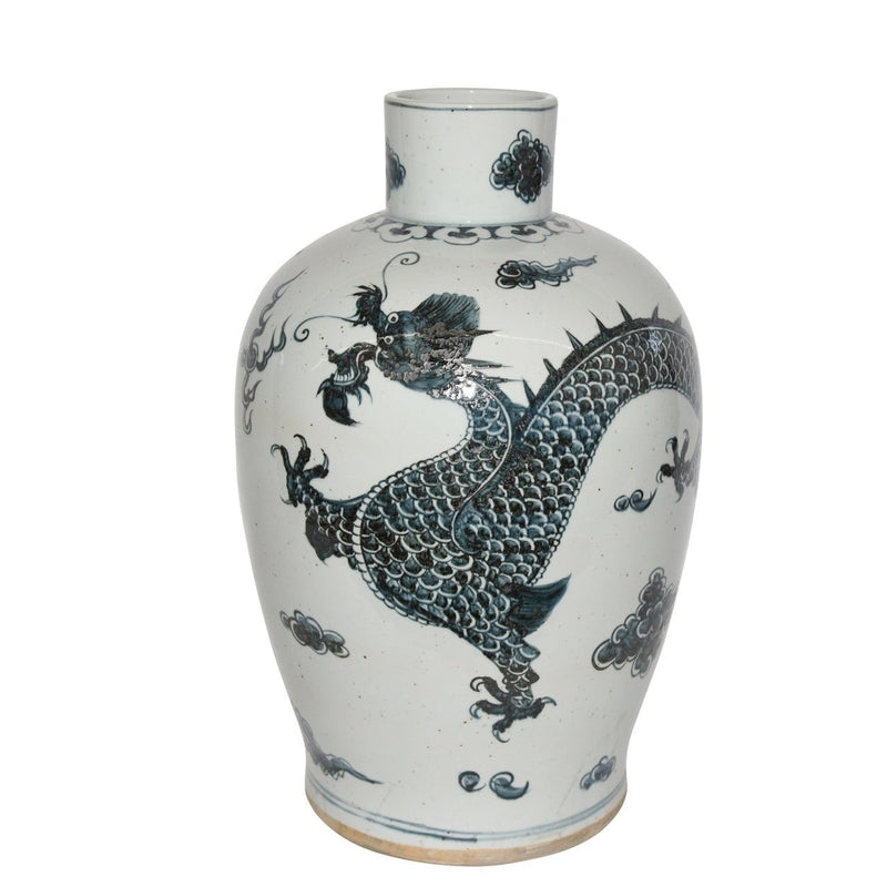 Indigo Baluster Vase Dragon Motif - BlueJay Avenue