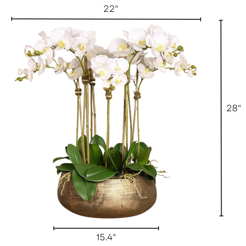 Artificial White Orchid Flower Arrangement in Gold Planter