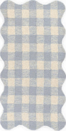 Lily Blue Gingham Hand Tufted Wool Area Rug with Scalloped Border - BlueJay Avenue