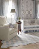 Lily Blue Gingham Hand Tufted Wool Area Rug with Scalloped Border - BlueJay Avenue