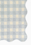 Lily Blue Gingham Hand Tufted Wool Area Rug with Scalloped Border - BlueJay Avenue