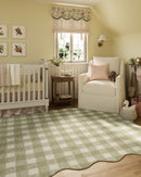 Lily Green Gingham Wool Rug with Scalloped Border for Kids - BlueJay Avenue