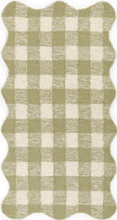 Lily Green Gingham Wool Rug with Scalloped Border for Kids - BlueJay Avenue