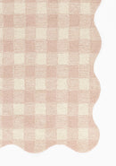 Lily Pink Gingham Hand Tufted Wool Nursery Area Rug with Scalloped Border - BlueJay Avenue