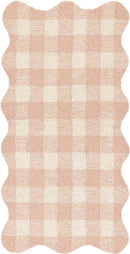 Lily Pink Gingham Hand Tufted Wool Nursery Area Rug with Scalloped Border - BlueJay Avenue