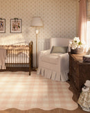 Lily Pink Gingham Hand Tufted Wool Nursery Area Rug with Scalloped Border - BlueJay Avenue