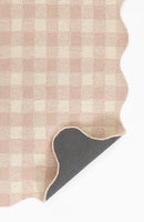 Lily Pink Gingham Hand Tufted Wool Nursery Area Rug with Scalloped Border - BlueJay Avenue