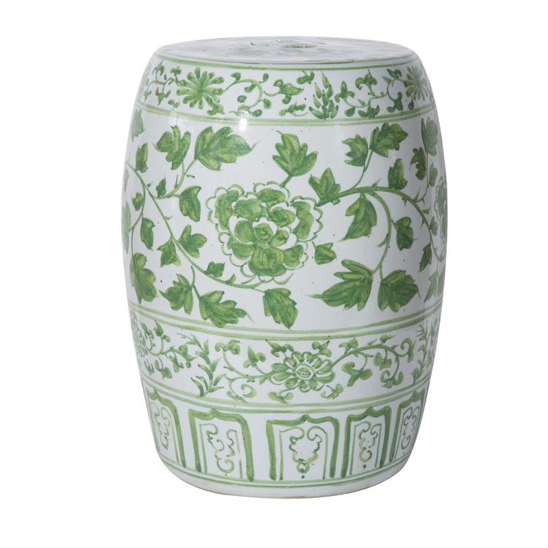 Mint Green Peony Porcelain Garden Stool - BlueJay Avenue