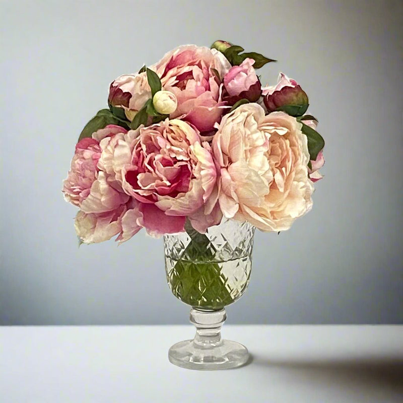 Mix Peony Silk Flower In Candleholder Vase - BlueJay Avenue