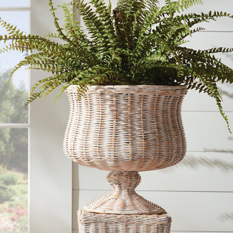 Napa White Chesapeake Rattan Footed Urn Planter Vase - BlueJay Avenue
