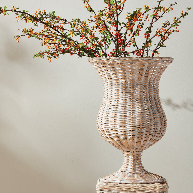 Napa White Chesapeake Rattan Footed Urn Planter Vase - BlueJay Avenue