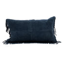 Navy Fringe Leather Lumbar Pillow, 12 x 22 - BlueJay Avenue
