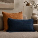 Navy Fringe Leather Lumbar Pillow, 12 x 22 - BlueJay Avenue