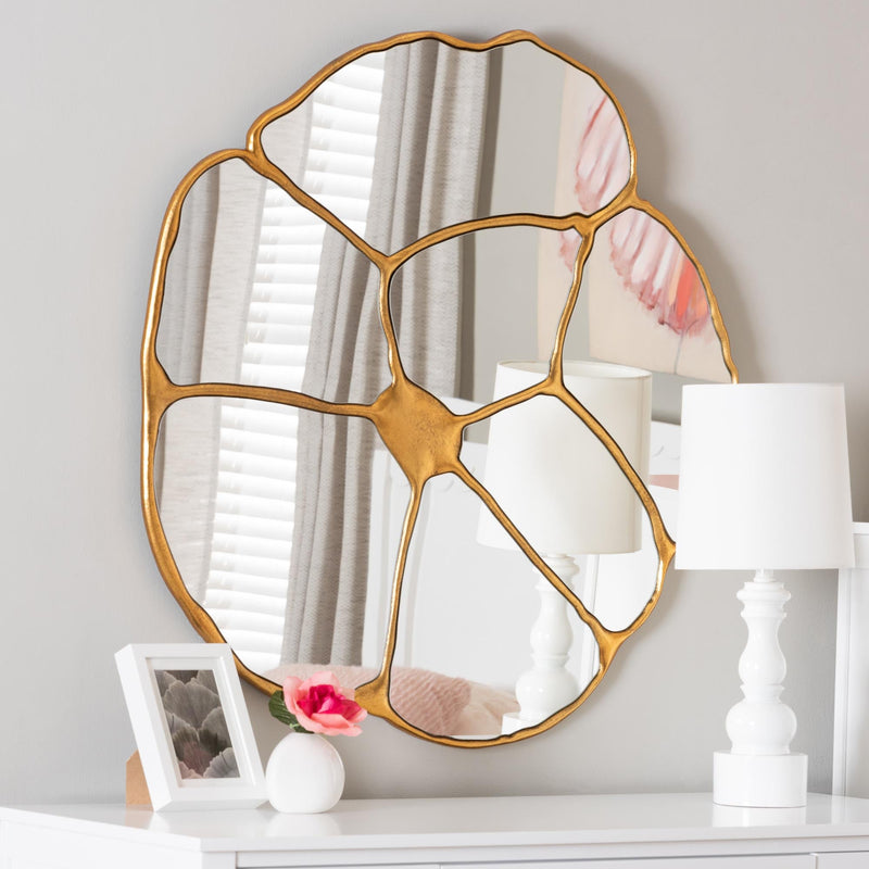 Novia Flower Antique Gold Finish Wall Mirror - BlueJay Avenue