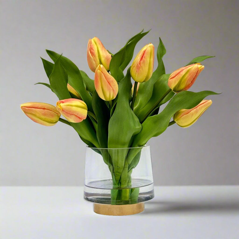 Orange Tulip Silk Flower Arrangement In Glass - BlueJay Avenue