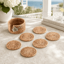 Orchid Hand Woven Wicker Rattan Coaster Set with Holder – Set of 6 - BlueJay Avenue