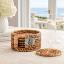 Orchid Hand Woven Wicker Rattan Coaster Set with Holder – Set of 6 - BlueJay Avenue