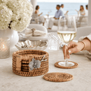 Orchid Hand Woven Wicker Rattan Coaster Set with Holder – Set of 6 - BlueJay Avenue