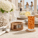 Orchid Hand Woven Wicker Rattan Coaster Set with Holder – Set of 6 - BlueJay Avenue