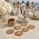Orchid Hand Woven Wicker Rattan Coaster Set with Holder – Set of 6 - BlueJay Avenue