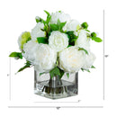 Peony and Camellia Artificial Flower Arrangement in Glass Vase 13" - BlueJay Avenue