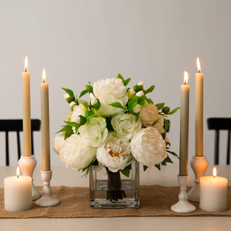 Peony and Camellia Artificial Flower Arrangement in Glass Vase 13" - BlueJay Avenue