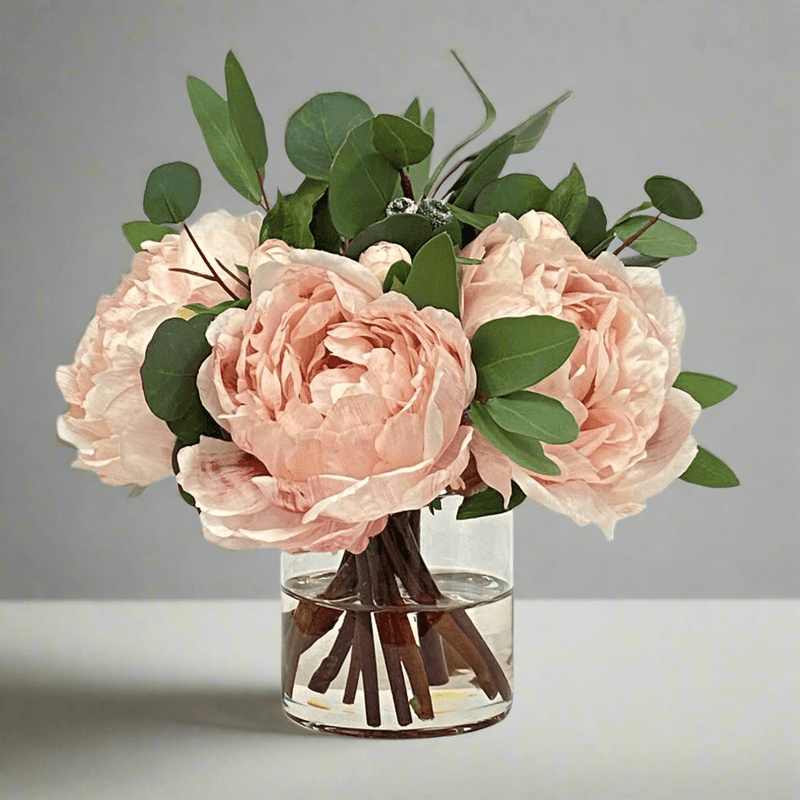 Peony Eucalyptus Silk Flower Arrangement In Cylinder - BlueJay Avenue