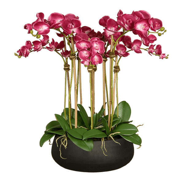 Pink Artificial Orchid Flower Arrangement in Black Planter - BlueJay Avenue