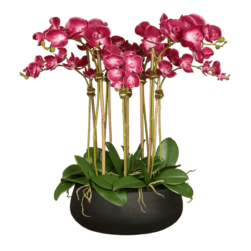 Pink Artificial Orchid Flower Arrangement in Black Planter - BlueJay Avenue