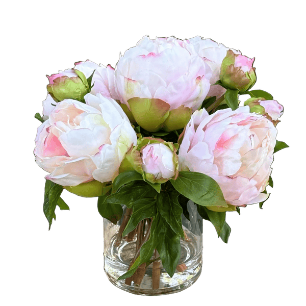 Pink Artificial Peony Flower Arrangement in Tall Glass Vase - 10" - BlueJay Avenue