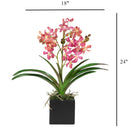 Pink Vanda Faux Orchid Arrangement in Vase – 24" - BlueJay Avenue