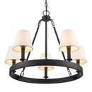 Rydell 5-Light Shaded Wagon Wheel Chandelier in Matte Black Finish - BlueJay Avenue