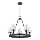 Rydell 5-Light Shaded Wagon Wheel Chandelier in Matte Black Finish - BlueJay Avenue