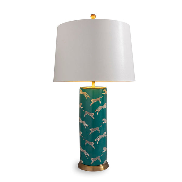 Scalamandre Leaping Cheetah Teal Lamp - BlueJay Avenue