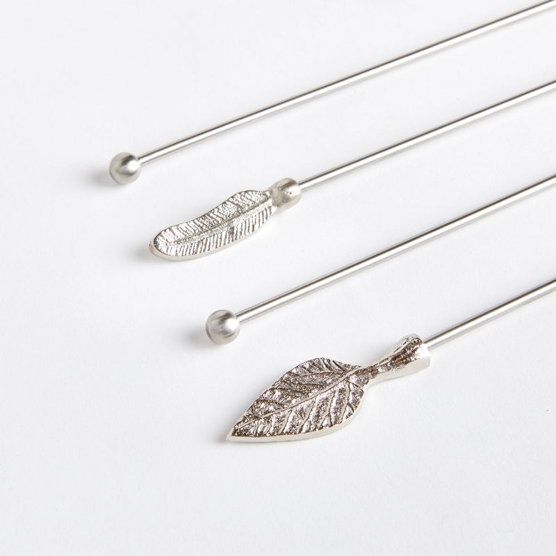 Silver Leaf Swizzle Sticks Set Of 4 - BlueJay Avenue
