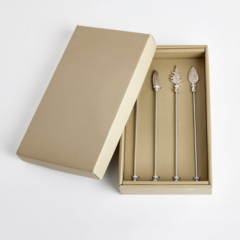 Silver Leaf Swizzle Sticks Set Of 4 - BlueJay Avenue