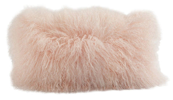 Tibetan Lamb Lumbar Pillow, Rose, 11" x 22" - BlueJay Avenue