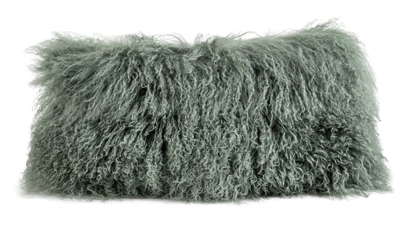 Tibetan Lamb Lumbar Pillow With Insert, Evergreen, 11" x 22" - BlueJay Avenue
