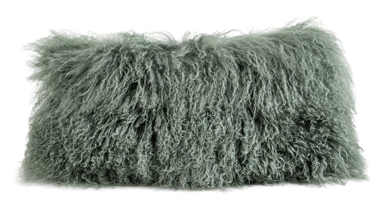 Tibetan Lamb Lumbar Pillow With Insert, Evergreen, 11" x 22" - BlueJay Avenue