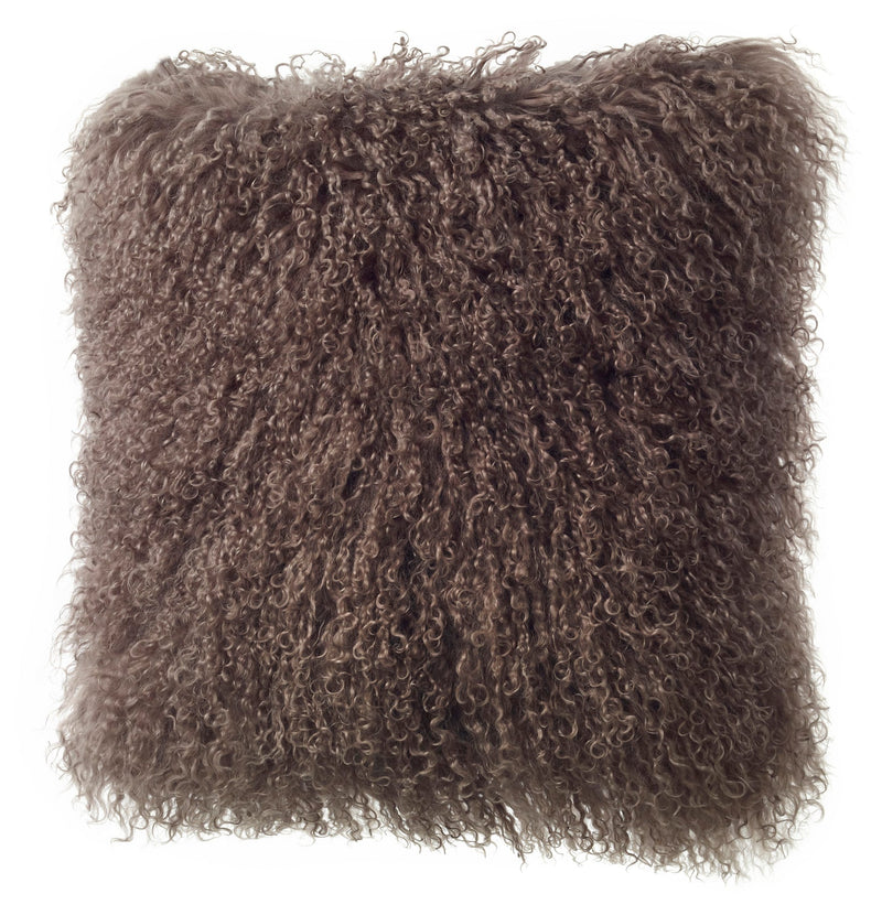 Tibetan Lamb Original Fur Pillow Cover with Insert, Portabello - BlueJay Avenue