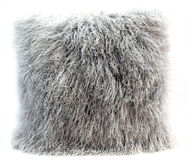 Tibetan Lamb Square Pillow With Insert, Silver, 20" - BlueJay Avenue