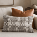Tweed Woven Hair on Hide Leather Lumbar Pillow, Light Gray, 12 x 20 - BlueJay Avenue