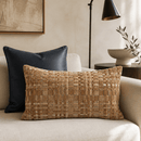 Tweed Woven Leather Lumbar Pillow, Tan, 12 x 20 - BlueJay Avenue