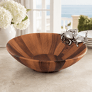 Vagabond House Crab Acacia Wood Salad Serving Bowl with Pewter Accents | 16" - BlueJay Avenue