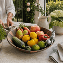 Vagabond House Garden Veggie Acacia Wood Salad Serving Bowl with Pewter Accents | 16" - BlueJay Avenue